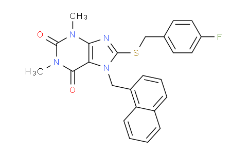 CAS No. 476481-22-8, 8-((4-Fluorobenzyl)thio)-1,3-dimethyl-7-(naphthalen-1-ylmethyl)-1H-purine-2,6(3H,7H)-dione