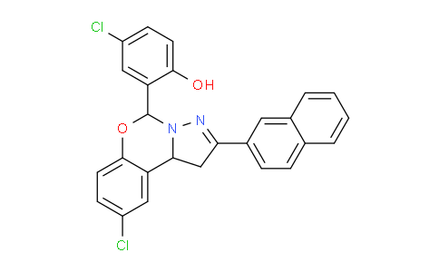 CAS No. 303060-32-4, 4-Chloro-2-(9-chloro-2-(naphthalen-2-yl)-5,10b-dihydro-1H-benzo[e]pyrazolo[1,5-c][1,3]oxazin-5-yl)phenol