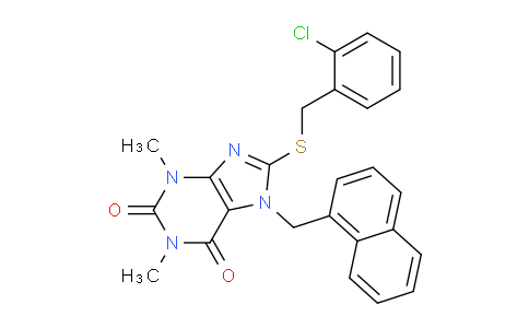 CAS No. 476481-18-2, 8-((2-Chlorobenzyl)thio)-1,3-dimethyl-7-(naphthalen-1-ylmethyl)-1H-purine-2,6(3H,7H)-dione