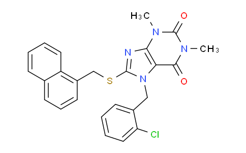 CAS No. 476481-76-2, 7-(2-Chlorobenzyl)-1,3-dimethyl-8-((naphthalen-1-ylmethyl)thio)-1H-purine-2,6(3H,7H)-dione