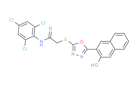 CAS No. 332377-29-4, 2-((5-(3-Hydroxynaphthalen-2-yl)-1,3,4-oxadiazol-2-yl)thio)-N-(2,4,6-trichlorophenyl)acetamide