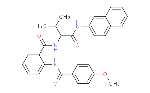 CAS No. 345244-54-4, 2-(4-Methoxybenzamido)-N-(3-methyl-1-(naphthalen-2-ylamino)-1-oxobutan-2-yl)benzamide