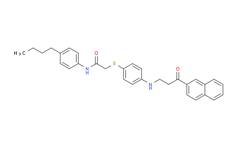 CAS No. 763126-89-2, N-(4-Butylphenyl)-2-((4-((3-(naphthalen-2-yl)-3-oxopropyl)amino)phenyl)thio)acetamide