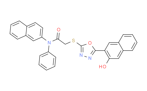 CAS No. 332377-17-0, 2-((5-(3-Hydroxynaphthalen-2-yl)-1,3,4-oxadiazol-2-yl)thio)-N-(naphthalen-2-yl)-N-phenylacetamide