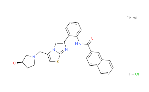 CAS No. 1956436-86-4, (R)-N-(2-(3-((3-Hydroxypyrrolidin-1-yl)methyl)imidazo[2,1-b]thiazol-6-yl)phenyl)-2-naphthamide hydrochloride