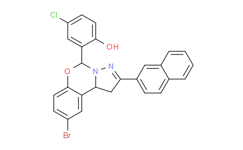 CAS No. 303060-18-6, 2-(9-Bromo-2-(naphthalen-2-yl)-5,10b-dihydro-1H-benzo[e]pyrazolo[1,5-c][1,3]oxazin-5-yl)-4-chlorophenol