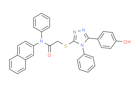 CAS No. 332910-52-8, 2-((5-(4-Hydroxyphenyl)-4-phenyl-4H-1,2,4-triazol-3-yl)thio)-N-(naphthalen-2-yl)-N-phenylacetamide