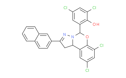 CAS No. 303060-63-1, 2,4-Dichloro-6-(7,9-dichloro-2-(naphthalen-2-yl)-5,10b-dihydro-1H-benzo[e]pyrazolo[1,5-c][1,3]oxazin-5-yl)phenol