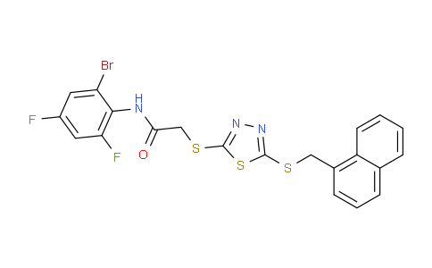 CAS No. 476484-12-5, N-(2-Bromo-4,6-difluorophenyl)-2-((5-((naphthalen-1-ylmethyl)thio)-1,3,4-thiadiazol-2-yl)thio)acetamide