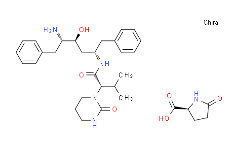 CAS No. 192726-06-0, (S)-N-((2S,4S,5S)-5-Amino-4-hydroxy-1,6-diphenylhexan-2-yl)-3-methyl-2-(2-oxotetrahydropyrimidin-1(2H)-yl)butanamide compd with (S)-5-oxopyrrolidine-2-carboxylic acid