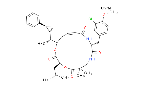 CAS No. 186256-67-7, (3S,10R,13E)-10-[(3-chloro-4-methoxyphenyl)methyl]-6,6-dimethyl-3-(2-methylpropyl)-16-[(1S)-1-[(2R,3R)-3-phenyloxiran-2-yl]ethyl]-1,4-dioxa-8,11-diazacyclohexadec-13-ene-2,5,9,12-tetrone