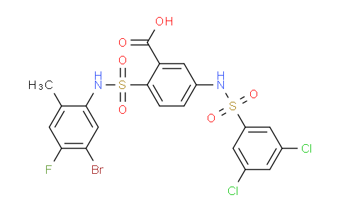 CAS No. 2275619-55-9, 2-(N-(5-bromo-4-fluoro-2-methylphenyl)sulfamoyl)-5-((3,5-dichlorophenyl)sulfonamido)benzoic acid