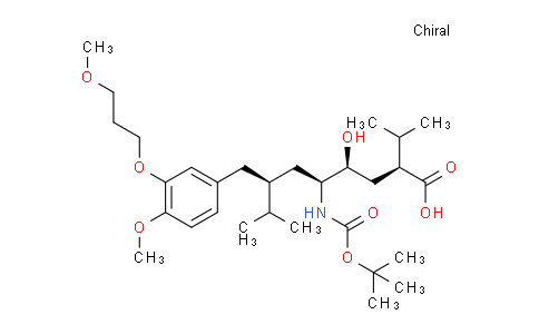 CAS No. 853273-51-5, (2S,4S,5S,7S)-5-((tert-Butoxycarbonyl)amino)-4-hydroxy-2-isopropyl-7-(4-methoxy-3-(3-methoxypropoxy)benzyl)-8-methylnonanoic acid