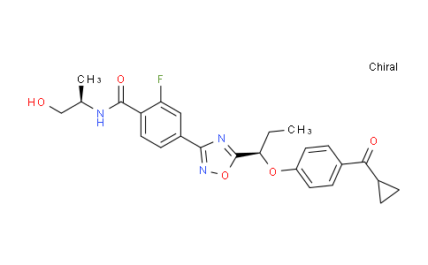 CAS No. 1371591-51-3, 4-(5-((R)-1-(4-(Cyclopropanecarbonyl)phenoxy)propyl)-1,2,4-oxadiazol-3-yl)-2-fluoro-N-((R)-1-hydroxypropan-2-yl)benzamide