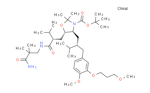 CAS No. 955032-16-3, tert-butyl (4S,5S)-5-((S)-2-((3-amino-2,2-dimethyl-3-oxopropyl)carbamoyl)-3-methylbutyl)-4-((S)-2-(4-methoxy-3-(3-methoxypropoxy)benzyl)-3-methylbutyl)-2,2-dimethyloxazolidine-3-carboxylate