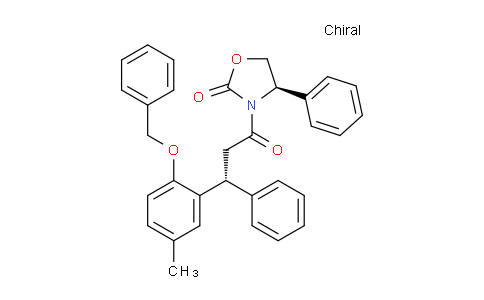 CAS No. 215929-27-4, (R)-3-((R)-3-(2-(benzyloxy)-5-methylphenyl)-3-phenylpropanoyl)-4-phenyloxazolidin-2-one