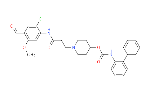 CAS No. 743461-63-4, 1-(3-((2-chloro-4-formyl-5-methoxyphenyl)amino)-3-oxopropyl)piperidin-4-yl [1,1'-biphenyl]-2-ylcarbamate