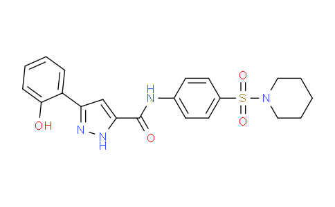 CAS No. 879464-13-8, 3-(2-hydroxyphenyl)-N-(4-(piperidin-1-ylsulfonyl)phenyl)-1H-pyrazole-5-carboxamide