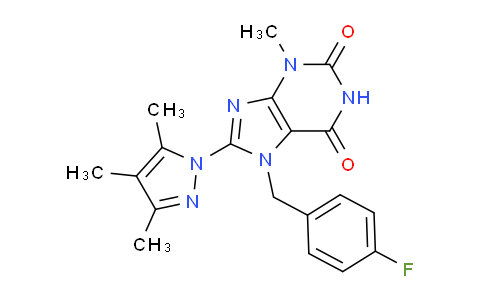 CAS No. 1014029-26-5, 7-(4-Fluorobenzyl)-3-methyl-8-(3,4,5-trimethyl-1H-pyrazol-1-yl)-1H-purine-2,6(3H,7H)-dione