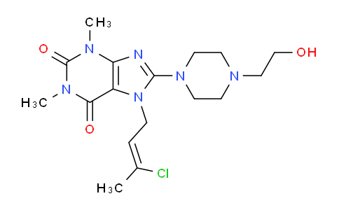 CAS No. 478253-05-3, 7-(3-Chlorobut-2-en-1-yl)-8-(4-(2-hydroxyethyl)piperazin-1-yl)-1,3-dimethyl-1H-purine-2,6(3H,7H)-dione