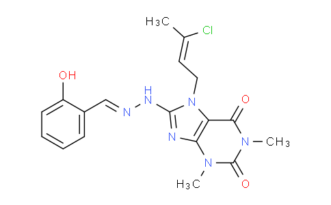 CAS No. 478253-32-6, 7-(3-Chlorobut-2-en-1-yl)-8-(2-(2-hydroxybenzylidene)hydrazinyl)-1,3-dimethyl-1H-purine-2,6(3H,7H)-dione
