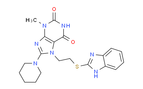 CAS No. 476482-53-8, 7-(2-((1H-Benzo[d]imidazol-2-yl)thio)ethyl)-3-methyl-8-(piperidin-1-yl)-1H-purine-2,6(3H,7H)-dione