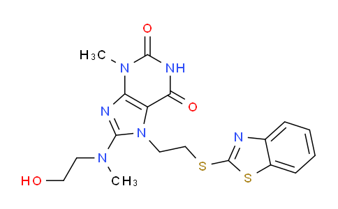 CAS No. 476482-73-2, 7-(2-(Benzo[d]thiazol-2-ylthio)ethyl)-8-((2-hydroxyethyl)(methyl)amino)-3-methyl-1H-purine-2,6(3H,7H)-dione