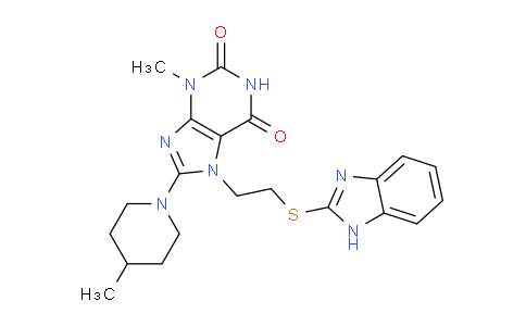 CAS No. 476482-79-8, 7-(2-((1H-Benzo[d]imidazol-2-yl)thio)ethyl)-3-methyl-8-(4-methylpiperidin-1-yl)-1H-purine-2,6(3H,7H)-dione
