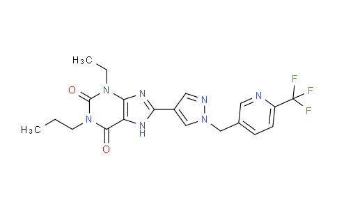 CAS No. 631914-03-9, 3-Ethyl-1-propyl-8-(1-((6-(trifluoromethyl)pyridin-3-yl)methyl)-1H-pyrazol-4-yl)-1H-purine-2,6(3H,7H)-dione