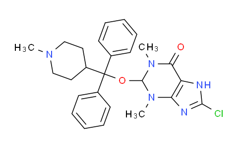 CAS No. 73986-43-3, 8-Chloro-1,3-dimethyl-2-((1-methylpiperidin-4-yl)diphenylmethoxy)-2,3-dihydro-1H-purin-6(7H)-one