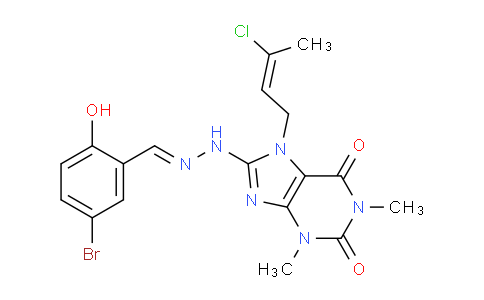 CAS No. 478253-51-9, 8-(2-(5-Bromo-2-hydroxybenzylidene)hydrazinyl)-7-(3-chlorobut-2-en-1-yl)-1,3-dimethyl-1H-purine-2,6(3H,7H)-dione