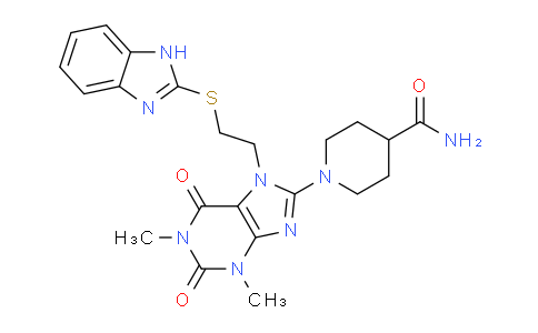 CAS No. 476482-51-6, 1-(7-(2-((1H-Benzo[d]imidazol-2-yl)thio)ethyl)-1,3-dimethyl-2,6-dioxo-2,3,6,7-tetrahydro-1H-purin-8-yl)piperidine-4-carboxamide