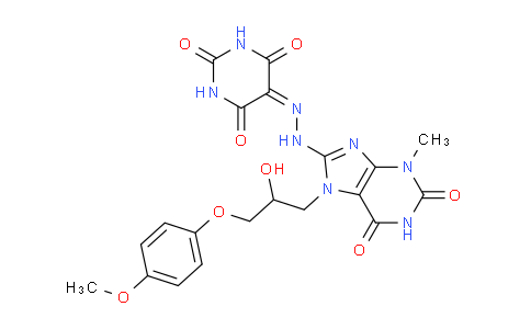 CAS No. 476481-74-0, 5-(2-(7-(2-Hydroxy-3-(4-methoxyphenoxy)propyl)-3-methyl-2,6-dioxo-2,3,6,7-tetrahydro-1H-purin-8-yl)hydrazono)pyrimidine-2,4,6(1H,3H,5H)-trione