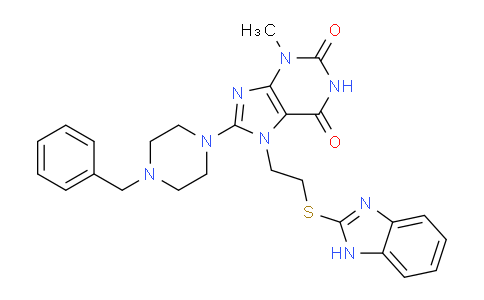 CAS No. 476482-41-4, 7-(2-((1H-Benzo[d]imidazol-2-yl)thio)ethyl)-8-(4-benzylpiperazin-1-yl)-3-methyl-1H-purine-2,6(3H,7H)-dione