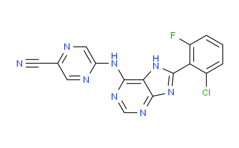 CAS No. 1334410-50-2, 5-((8-(2-chloro-6-fluorophenyl)-7H-purin-6-yl)amino)pyrazine-2-carbonitrile