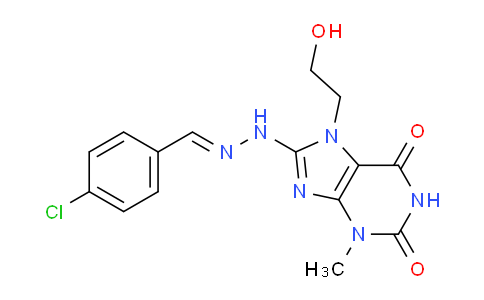 CAS No. 478253-41-7, 8-(2-(4-Chlorobenzylidene)hydrazinyl)-7-(2-hydroxyethyl)-3-methyl-1H-purine-2,6(3H,7H)-dione