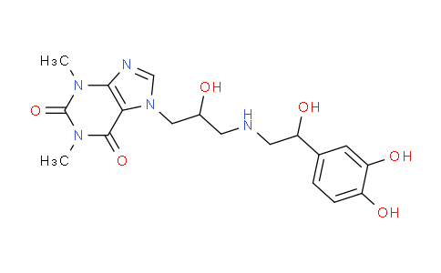 CAS No. 62401-98-3, 7-(3-((2-(3,4-Dihydroxyphenyl)-2-hydroxyethyl)amino)-2-hydroxypropyl)-1,3-dimethyl-1H-purine-2,6(3H,7H)-dione
