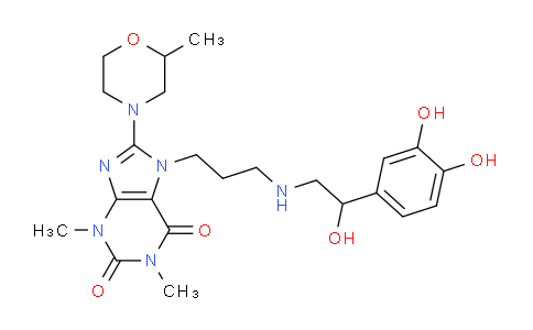 CAS No. 62402-02-2, 7-(3-((2-(3,4-Dihydroxyphenyl)-2-hydroxyethyl)amino)propyl)-1,3-dimethyl-8-(2-methylmorpholino)-1H-purine-2,6(3H,7H)-dione