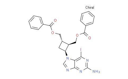 CAS No. 1246812-29-2, ((1S,2R,3S)-3-(2-Amino-6-iodo-7H-purin-7-yl)cyclobutane-1,2-diyl)bis(methylene) dibenzoate
