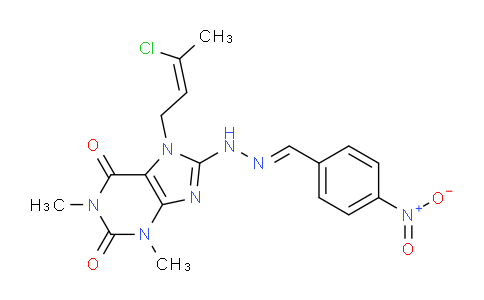 CAS No. 478253-33-7, 7-(3-Chlorobut-2-en-1-yl)-1,3-dimethyl-8-(2-(4-nitrobenzylidene)hydrazinyl)-1H-purine-2,6(3H,7H)-dione