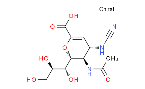 CAS No. 149398-58-3, (2R,3R,4S)-3-acetamido-4-cyanamido-2-((1R,2R)-1,2,3-trihydroxypropyl)-3,4-dihydro-2H-pyran-6-carboxylic acid