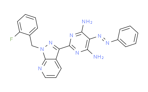 CAS No. 370879-49-5, (E)-2-(1-(2-Fluorobenzyl)-1H-pyrazolo[3,4-b]pyridin-3-yl)-5-(phenyldiazenyl)pyrimidine-4,6-diamine