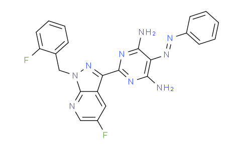 CAS No. 1350653-29-0, (E)-2-(5-Fluoro-1-(2-fluorobenzyl)-1H-pyrazolo[3,4-b]pyridin-3-yl)-5-(phenyldiazenyl)pyrimidine-4,6-diamine