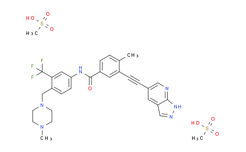 CAS No. 1421783-64-3, 3-((1H-pyrazolo[3,4-b]pyridin-5-yl)ethynyl)-4-methyl-N-(4-((4-methylpiperazin-1-yl)methyl)-3-(trifluoromethyl)phenyl)benzamide dimethanesulfonate