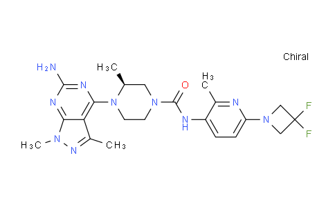 CAS No. 1616414-00-6, (S)-4-(6-Amino-1,3-dimethyl-1H-pyrazolo[3,4-d]pyrimidin-4-yl)-N-(6-(3,3-difluoroazetidin-1-yl)-2-methylpyridin-3-yl)-3-methylpiperazine-1-carboxamide