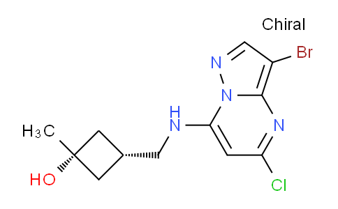 CAS No. 1610679-50-9, cis-3-(((3-Bromo-5-chloropyrazolo[1,5-a]pyrimidin-7-yl)amino)methyl)-1-methylcyclobutanol