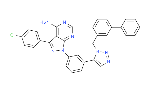 CAS No. 1380088-03-8, 1-[3-[1-([1,1'-Biphenyl]-3-ylmethyl)-1H-1,2,3-triazol-5-yl]phenyl]-3-(4-chlorophenyl)-1H-pyrazolo[3,4-d]pyrimidin-4-amine