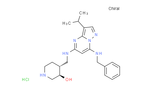 CAS No. 1805789-54-1, (3R,4R)-4-[[[7-(benzylamino)-3-propan-2-ylpyrazolo[1,5-a]pyrimidin-5-yl]amino]methyl]piperidin-3-ol;hydrochloride