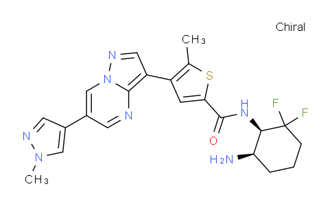 CAS No. 1109283-93-3, N-((1R,6R)-6-amino-2,2-difluorocyclohexyl)-5-methyl-4-(6-(1-methyl-1H-pyrazol-4-yl)pyrazolo[1,5-a]pyrimidin-3-yl)thiophene-2-carboxamide