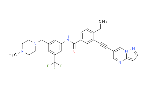 CAS No. 1429617-90-2, 4-Ethyl-N-(3-((4-methylpiperazin-1-yl)methyl)-5-(trifluoromethyl)phenyl)-3-(pyrazolo[1,5-a]pyrimidin-6-ylethynyl)benzamide